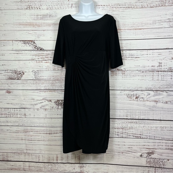 Dress Barn Black Ruched Elboe Sleeve Tulip Hem Formal Dress - Picture 1 of 14